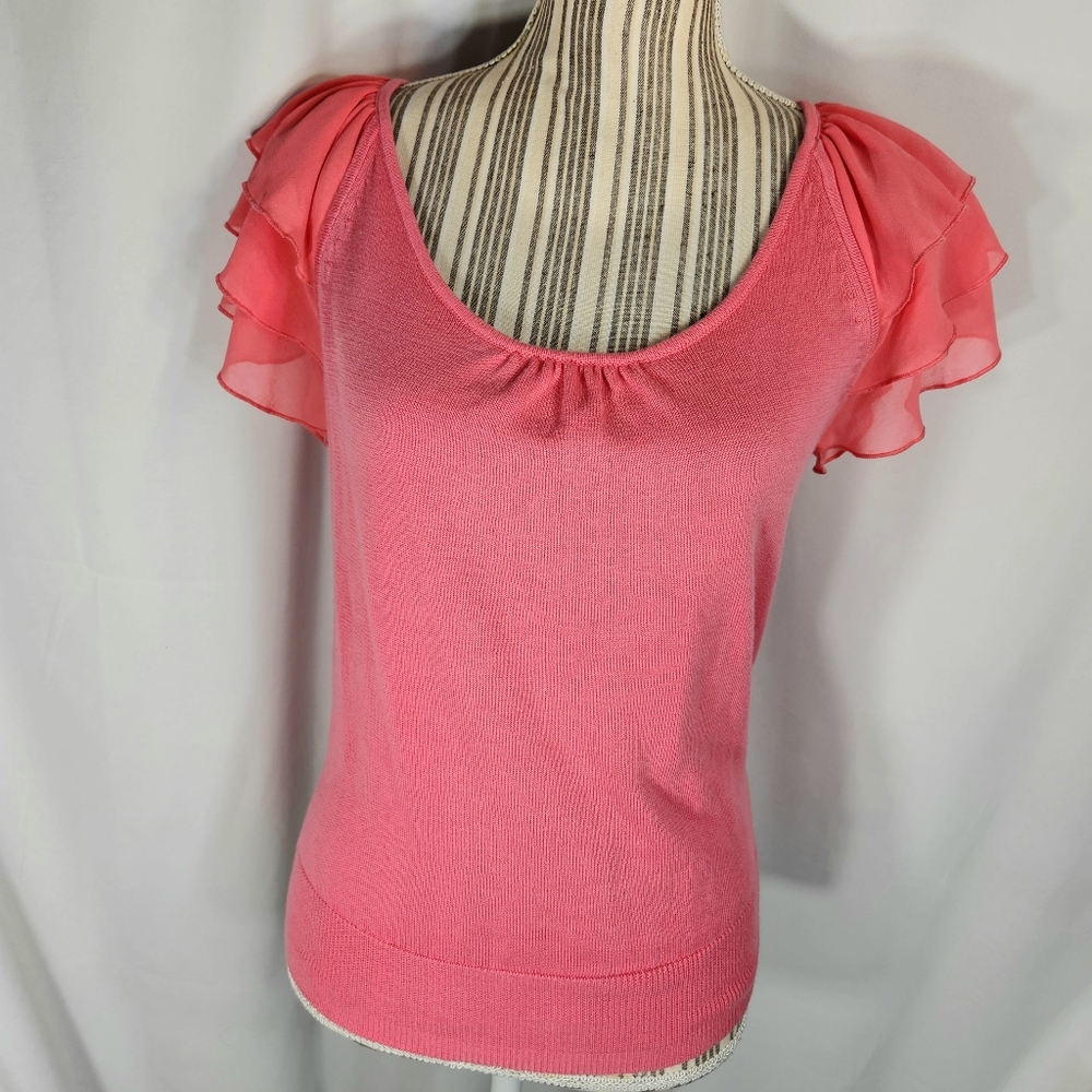 Monsoon Coral Tiered Ruffle Short Sleeve Top Size 8